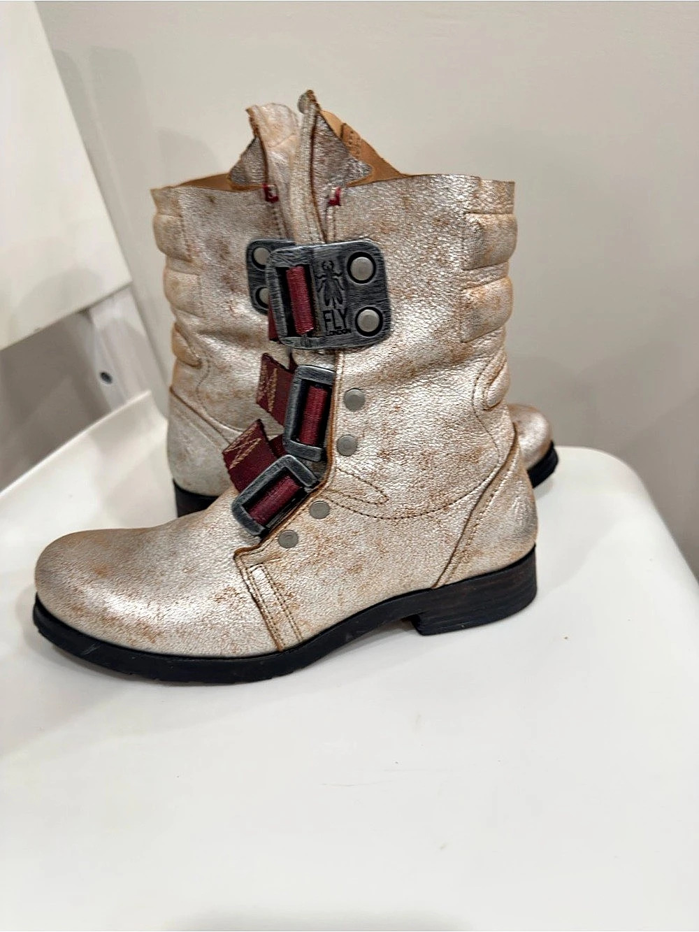 Fly London Yip Metallic Buckle Boots EU 33